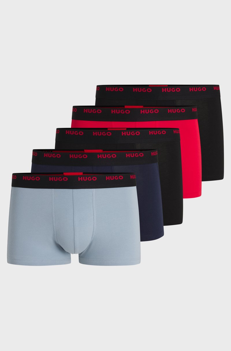 Hugo Boss Paquete de cinco calzoncillos de algodón elástico con logos en la cintura