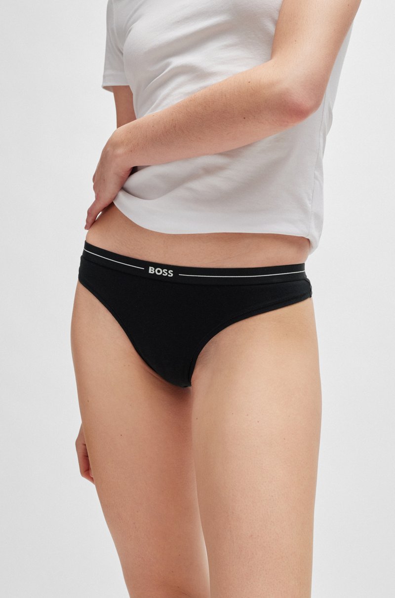 Hugo Boss Paquete de tres tangas de algodón elástico con logo en la cintura Liquidación