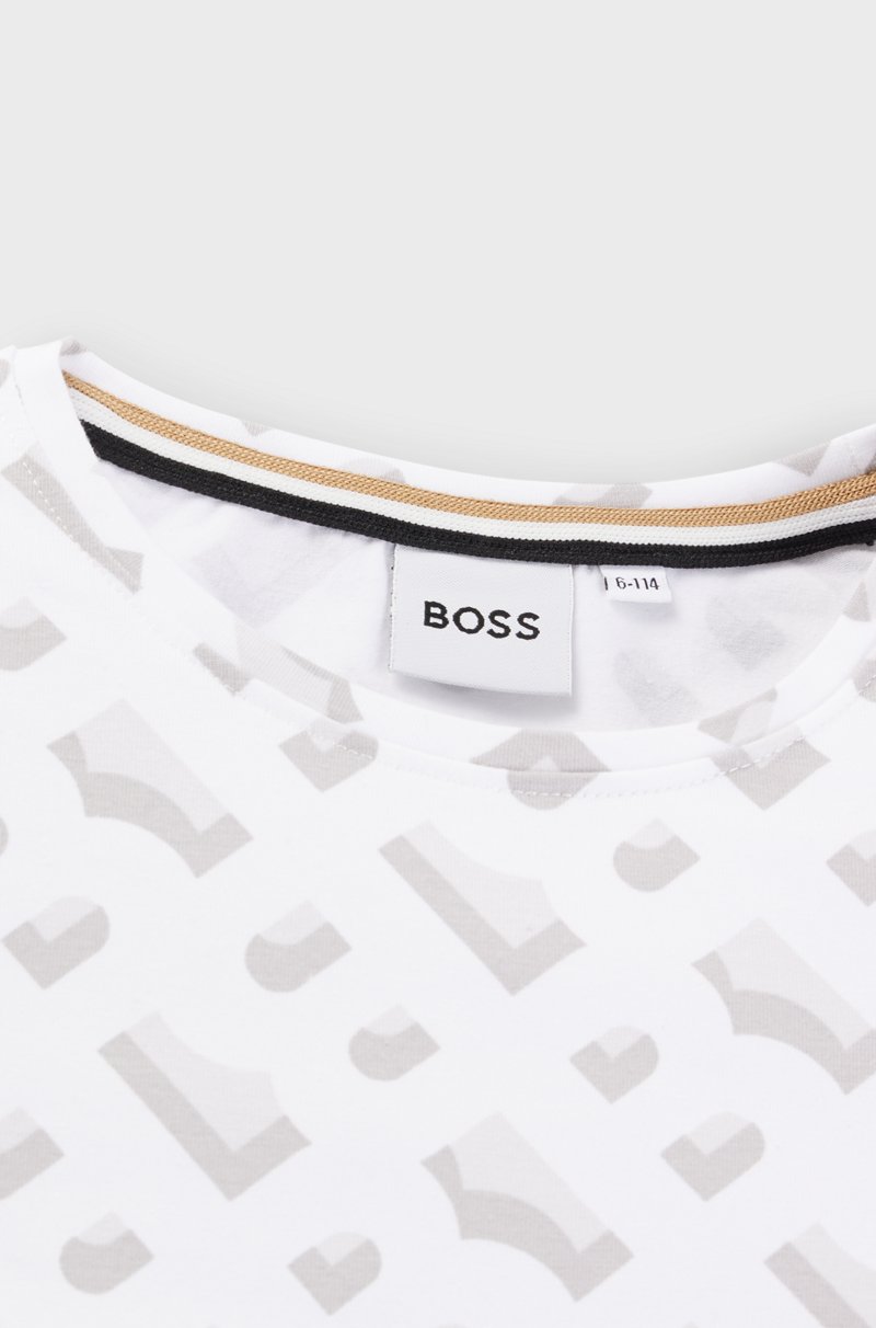 Hugo Boss Camiseta para niños en algodón elástico con estampado de monogramas Promoción por tiempo limitado