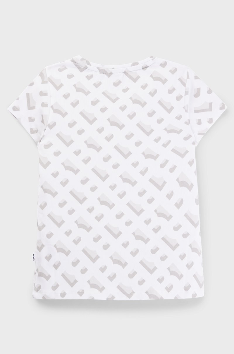 Hugo Boss Camiseta para niños en algodón elástico con estampado de monogramas Promoción por tiempo limitado