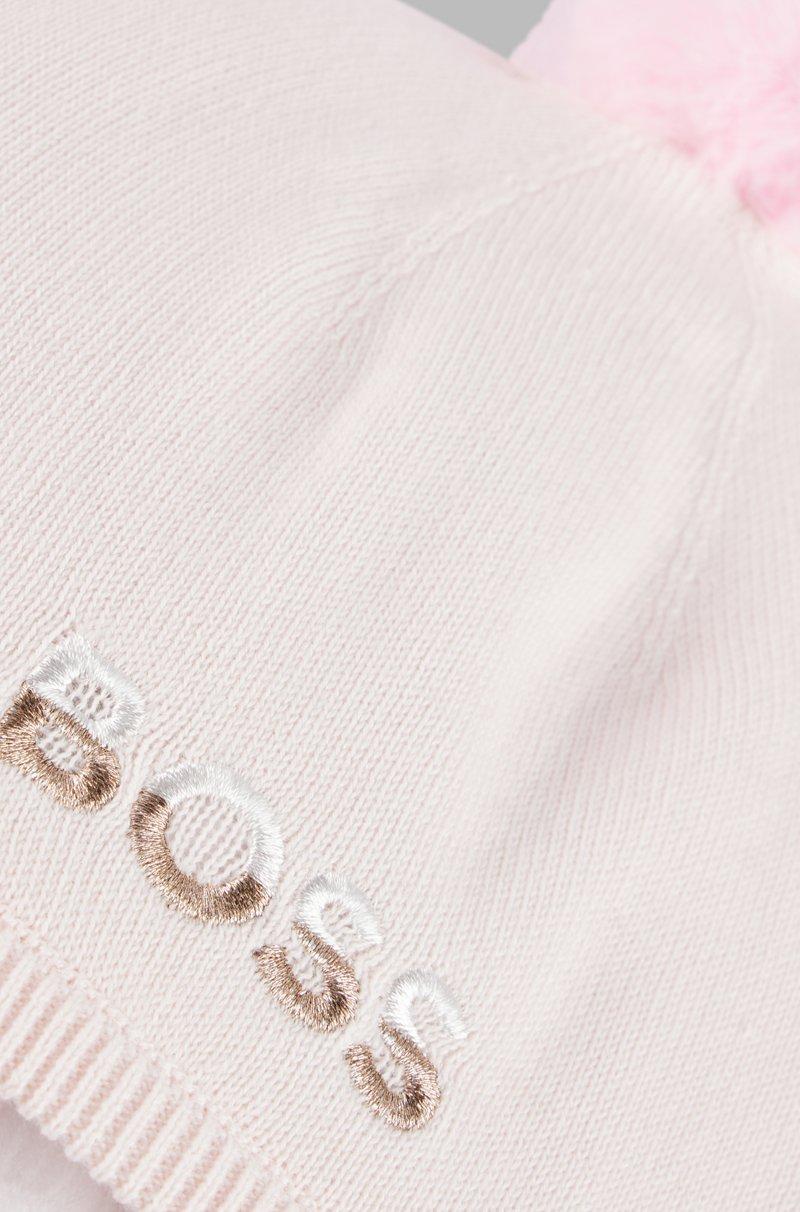 Hugo Boss Gorro de algodón con pompón y logo bordado para bebés Ofertas de temporada