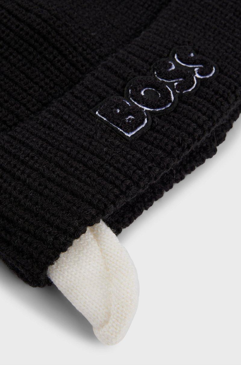 Hugo Boss Gorro de punto para niños con logo y forro de imitación de piel 2025