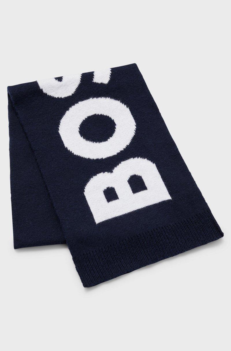 Hugo Boss Bufanda de algodón de punto para niños con logo en contraste tejido en jacquard Outlet