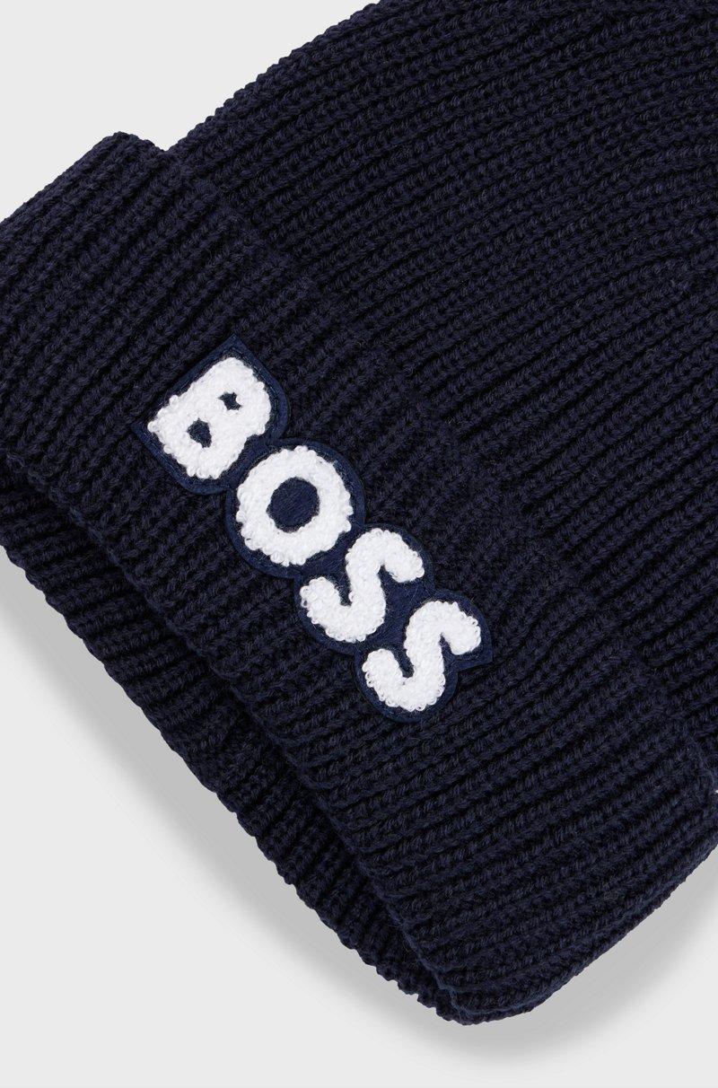 Hugo Boss Gorro de punto de doble capa para niños con detalle de la marca en felpa Venta caliente