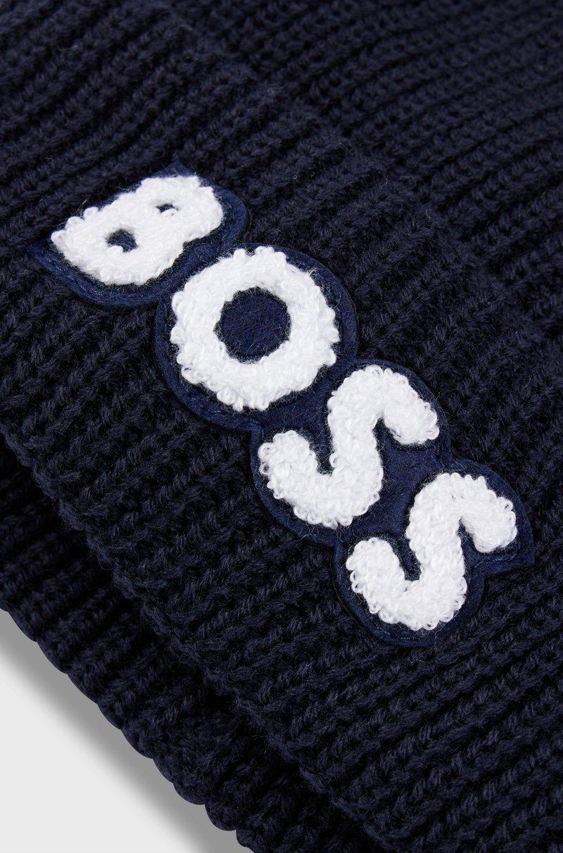 Hugo Boss Gorro de punto de doble capa para niños con detalle de la marca en felpa Venta caliente