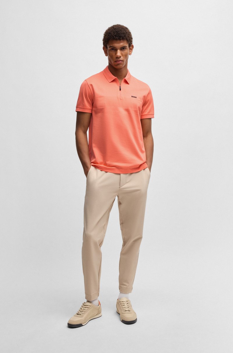 Hugo Boss Polo de algodón estructurado con cuello con cremallera Descuento