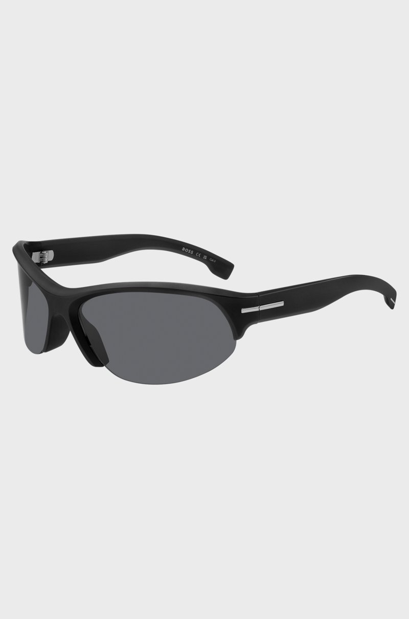 Hugo Boss Gafas de sol negras de estilo máscara con detalles metálicos plateados Rebajas top