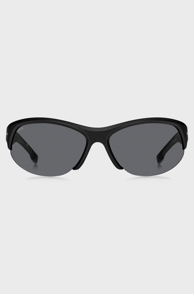 Hugo Boss Gafas de sol negras de estilo máscara con detalles metálicos plateados Rebajas top