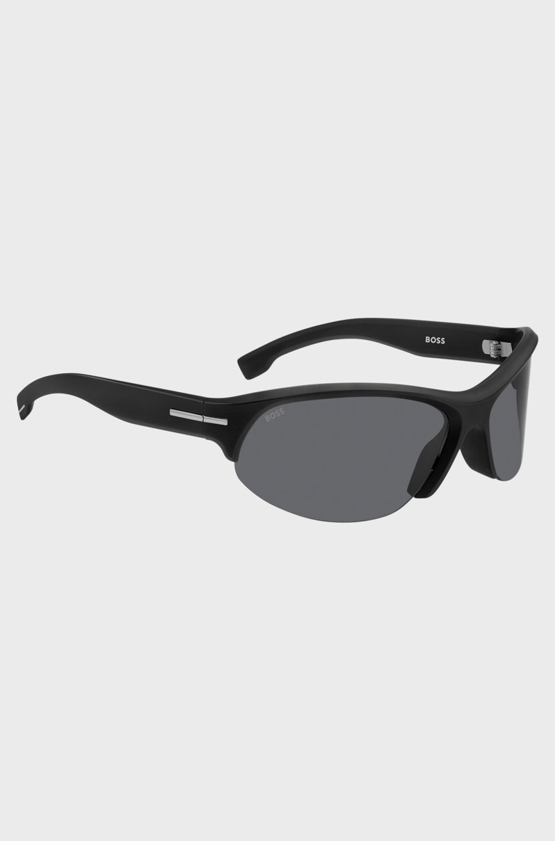 Hugo Boss Gafas de sol negras de estilo máscara con detalles metálicos plateados Rebajas top