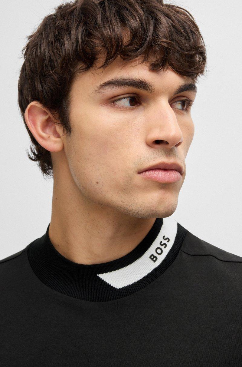 Hugo Boss Camiseta de algodón elástico con logotipo en el cuello Promoción por tiempo limitado
