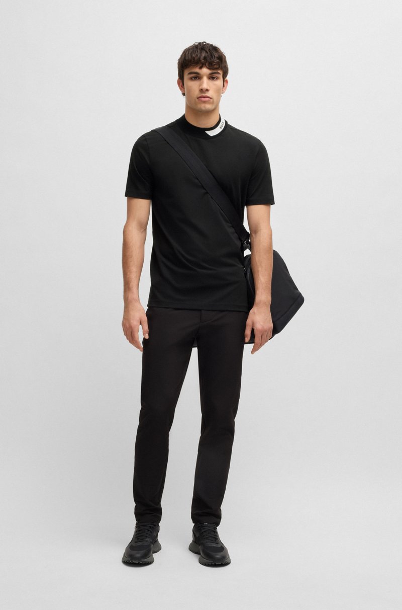 Hugo Boss Camiseta de algodón elástico con logotipo en el cuello Promoción por tiempo limitado