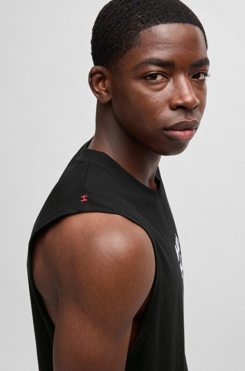 Hugo Boss Camiseta de tirantes de punto de algodón con logo apilado bordado Grandes descuentos