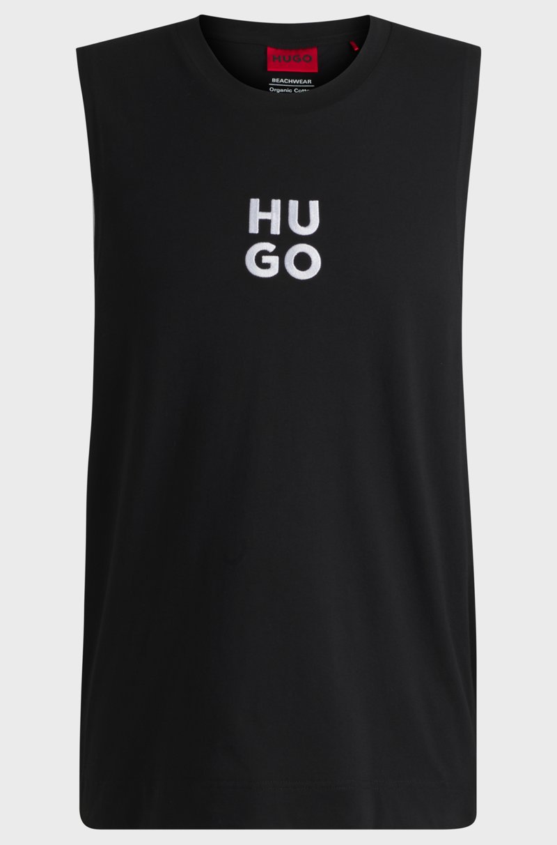 Hugo Boss Camiseta de tirantes de punto de algodón con logo apilado bordado Grandes descuentos