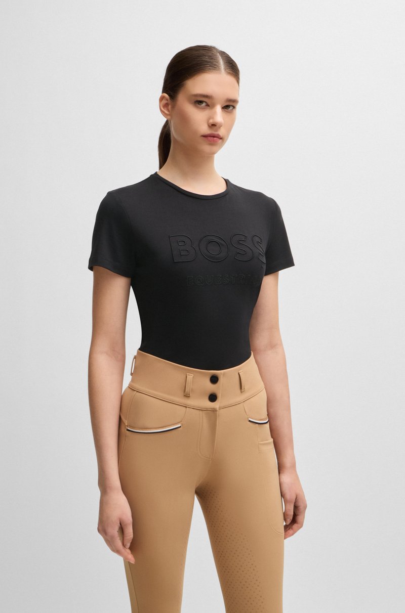 Hugo Boss Camiseta de equitación en algodón elástico con logo bordado Última moda