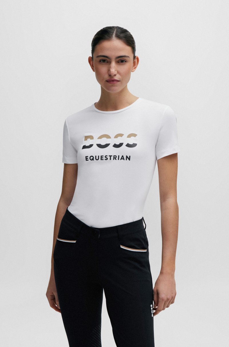 Hugo Boss Camiseta de equitación en algodón elástico con detalles de logo Rebajas de fin de temporada