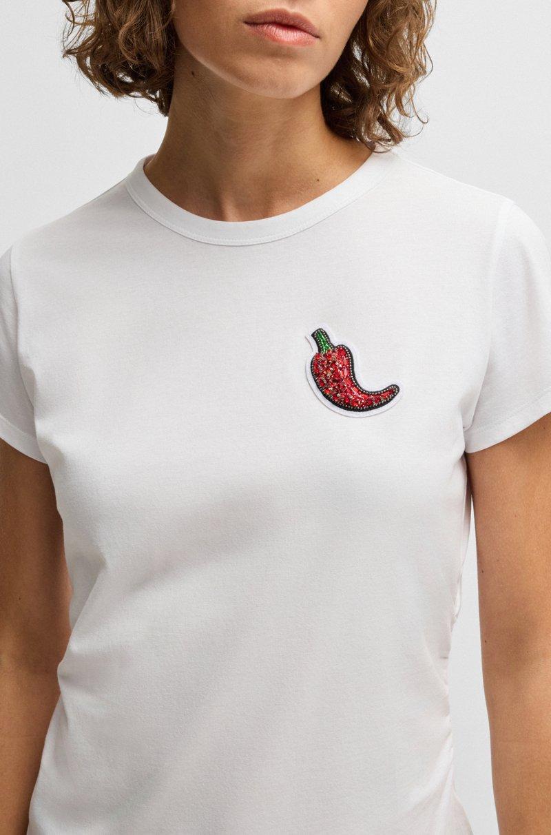 Hugo Boss Camiseta ajustada de algodón con chile con tachuelas de cristal Devoluciones gratuitas