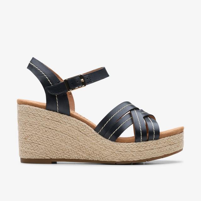 Clarks Zapatos de cuña de cuero negro para mujer Sabina Strap