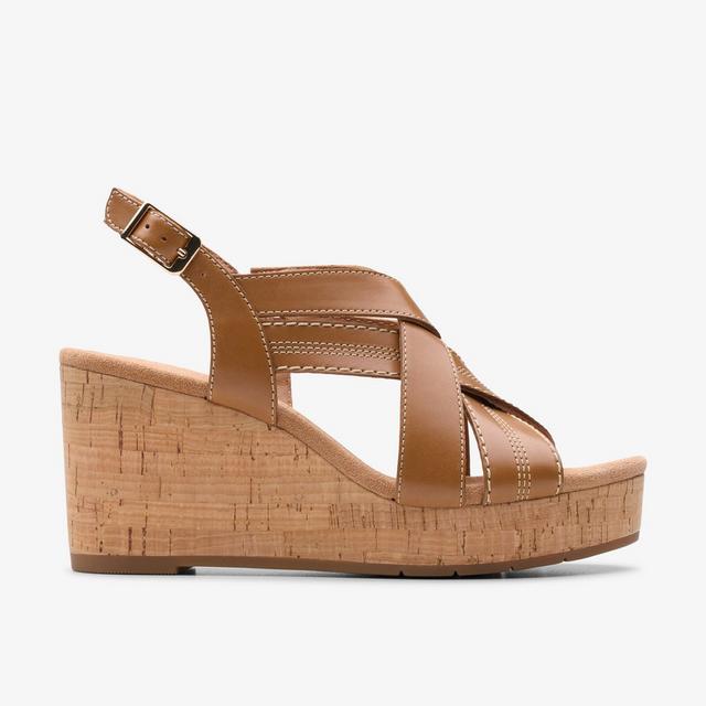 Clarks Zapatos de cuña de cuero marrón para mujer