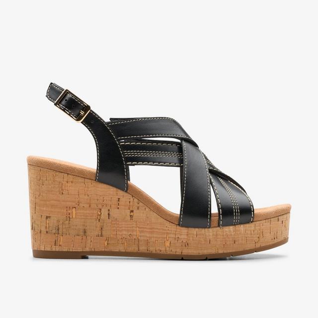 Clarks Zapatos de mujer Sabina Sling Negro/Negro Cuñas