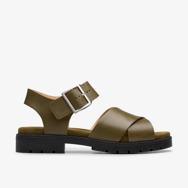 Clarks Sandalias Planas de Cuero Verde Oliva Oscuro para Mujer Orinoco Cross