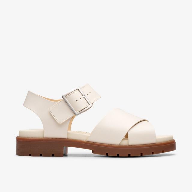 Clarks Sandalias planas de cuero crema para mujer