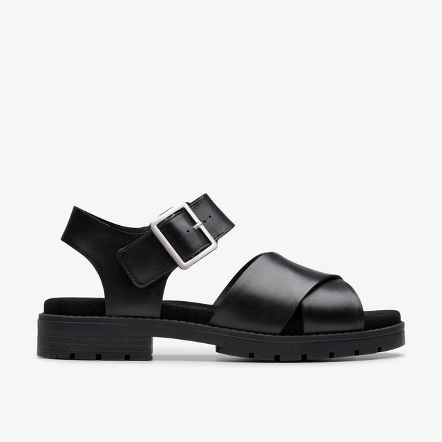 Clarks Sandalias Planas de Cuero Negro para Mujer Orinoco Cross