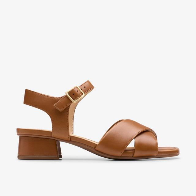 Clarks Sandalias de tacón de cuero marrón para mujer Serina35 Cross