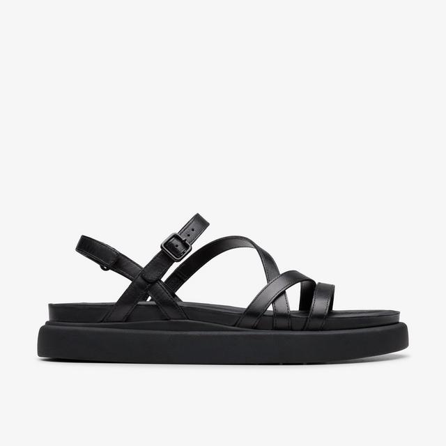 Clarks Sandalias de tiras de cuero negro para mujer Aristella Rose Descuentos del mes
