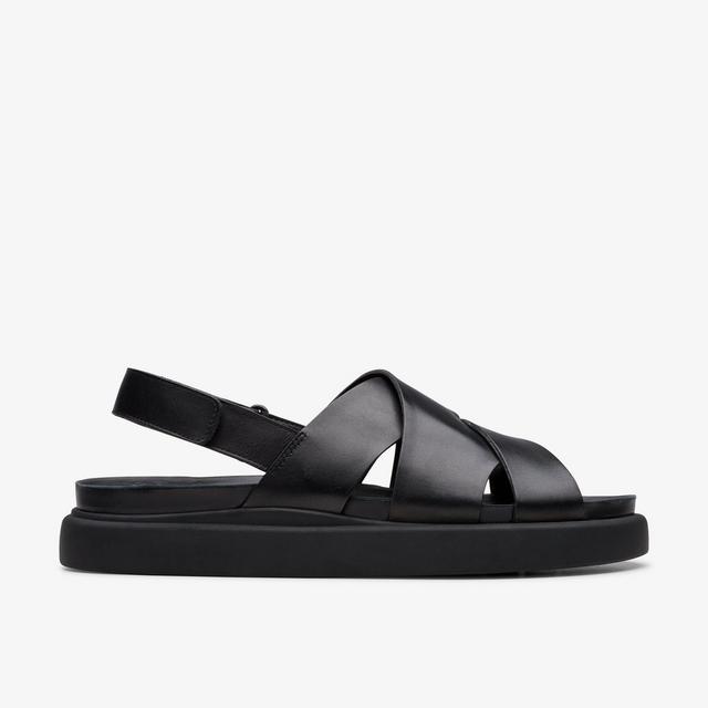 Clarks Sandalias de tiras de cuero negro para mujer Aristella Sun