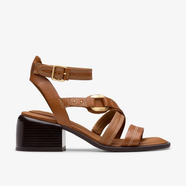 Clarks Sandalias de tiras de cuero marrón para mujer Morwyn Strap