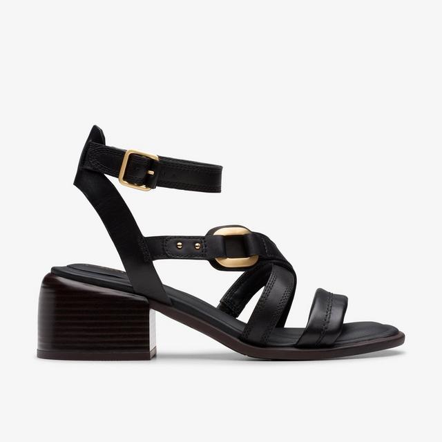 Clarks Sandalias de tiras de cuero negro para mujer Morwyn Strap