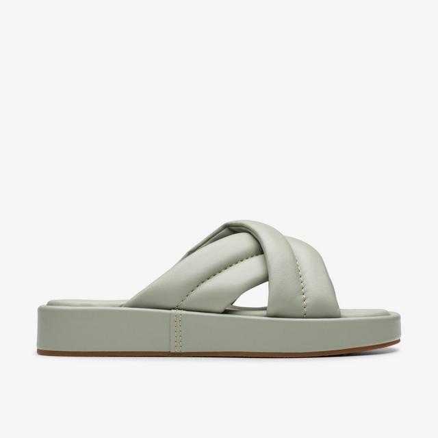 Clarks Mujer Alda Glide Mulas de Cuero Verde Claro