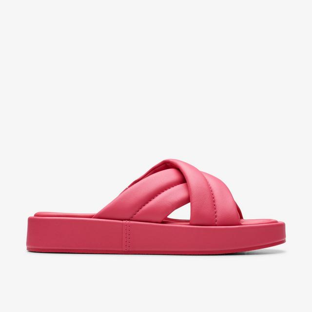 Clarks Mujer Alda Glide Mulas de Cuero Rosa Brillante